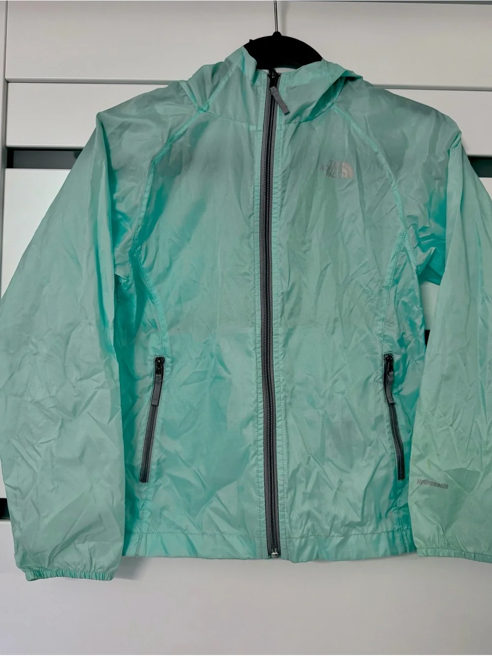The North Face Girls' Mint Green Packable Hooded Rain Jacket
